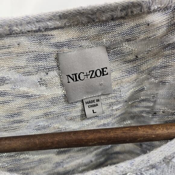 Nic + Zoe Top Womens Large Light Blue Linen Long Sleeve Round Neck Stripe - Picture 3 of 10